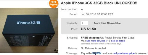 iPhone 3GS, лотерея на eBay
