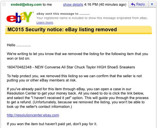 MC015 Security notice: eBay listing removed