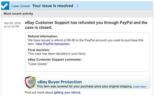 eBay Issue resolved — возврат денег